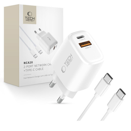 Nabíječka Tech-Protect NCA20 2x port USB-C PD 20W bílá