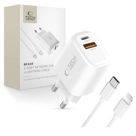 Nabíječka Tech-Protect NCA30 2-Port PD 30W + QC3.0 bílá