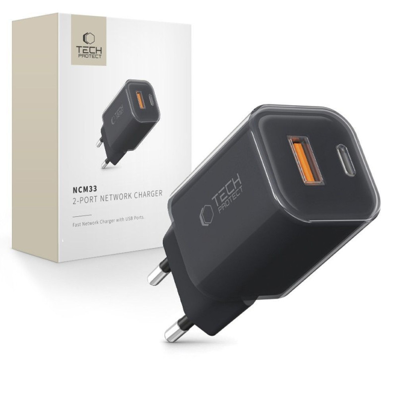 Nabíječka Tech-Protect NCM33 2-PORT NETWORK CHARGER PD 33W / QC3.0 pro dvě zařízení - black