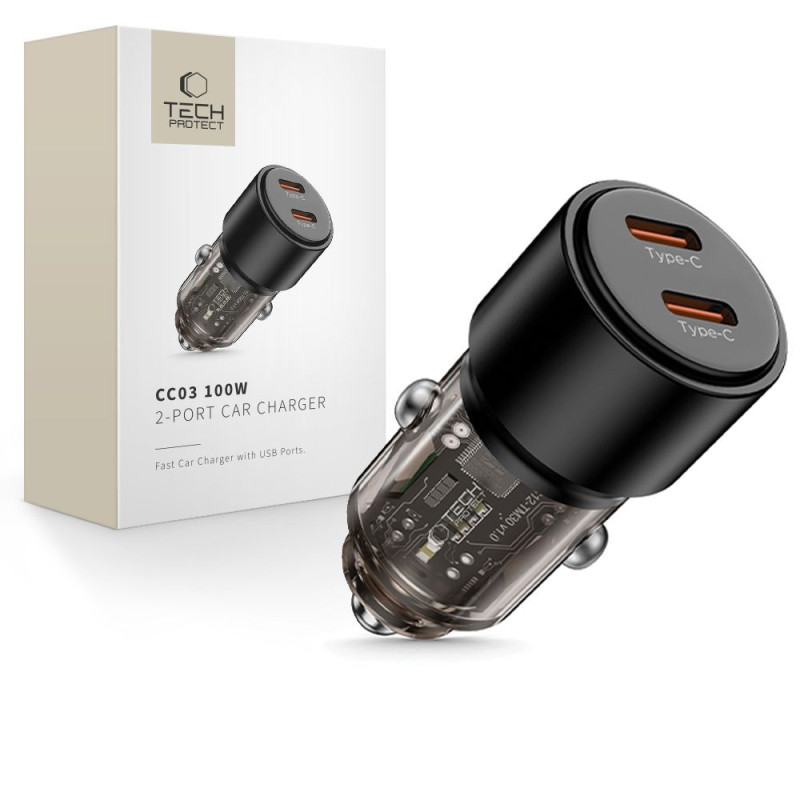 Nabíječka do auta Tech-Protect CC03 2-PORT CAR CHARGER PD 100W pro USB-C zařízení - black