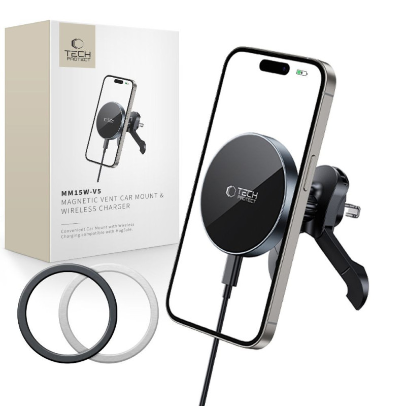 Držák Tech-Protect MM15W-V5 pro MagSafe do auta - černá/černá