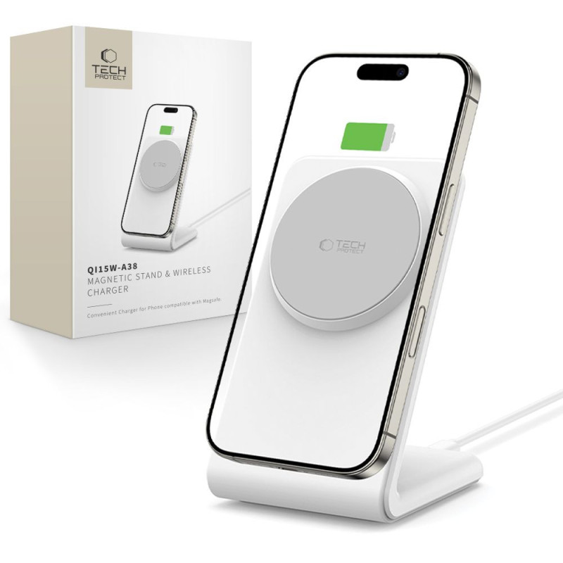 Nabíječka Tech-Protect QI15W-A38 MAGNETIC MAGSAFE pro MagSafe - bílá