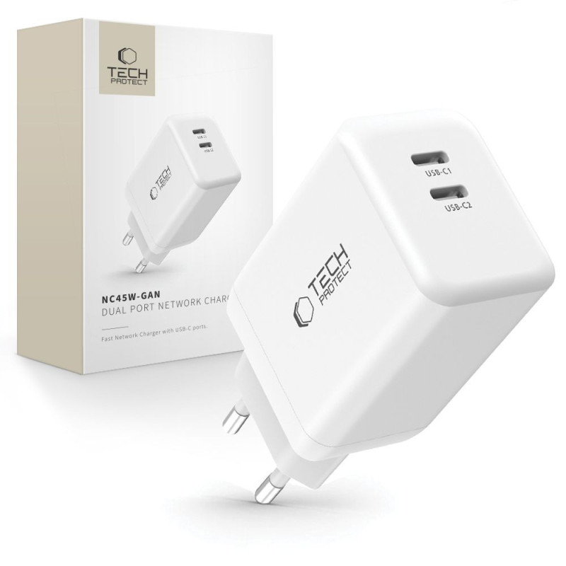 Nabíječka Tech-Protect NC45W-GAN pro mobilní zařízení - bílá