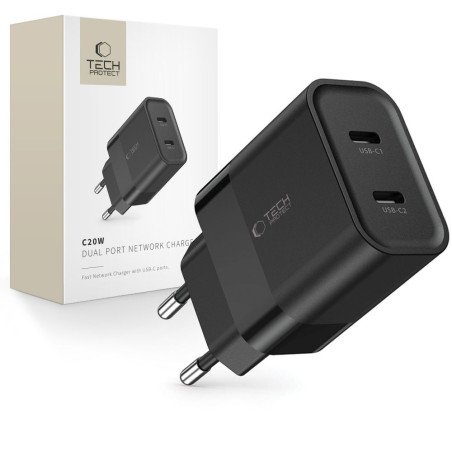 Tech-Protect C20W 20W nabíječka PD do sítě 2-port - černá