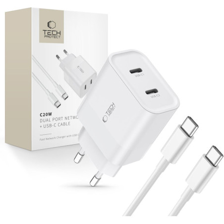 Nabíječka Tech-Protect C20W PD 20W + USB-C kabel bílá