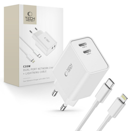 Nabíječka Tech-Protect C35W PD 35W + Lightning kabel - bílá