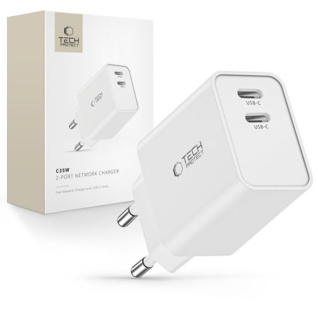 Tech-Protect C35W PD 35W 2×USB-C nabíječka bílá