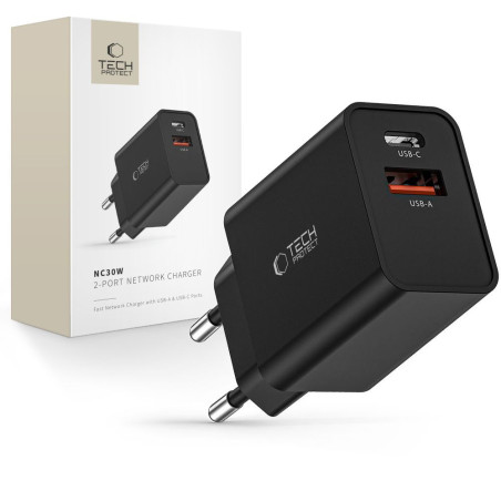 Tech-Protect NC30W 2-PORT nabíječka PD 30W QC3.0 black