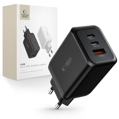 Nabíječka Tech-Protect C65W PD 65W + QC3.0 – černá