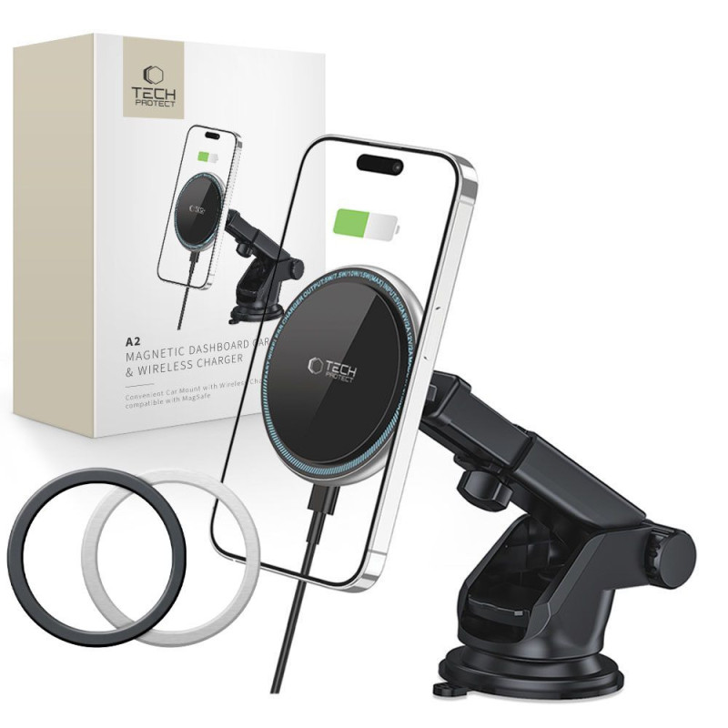 Držák Tech-Protect A2 MAGNETIC MAGSAFE DASH CAR MOUNT WIRELESS CHARGER 15W pro MagSafe zařízení - černý