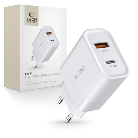 Nabíječka Tech-Protect C30W PD 30W + QC3.0 bílá