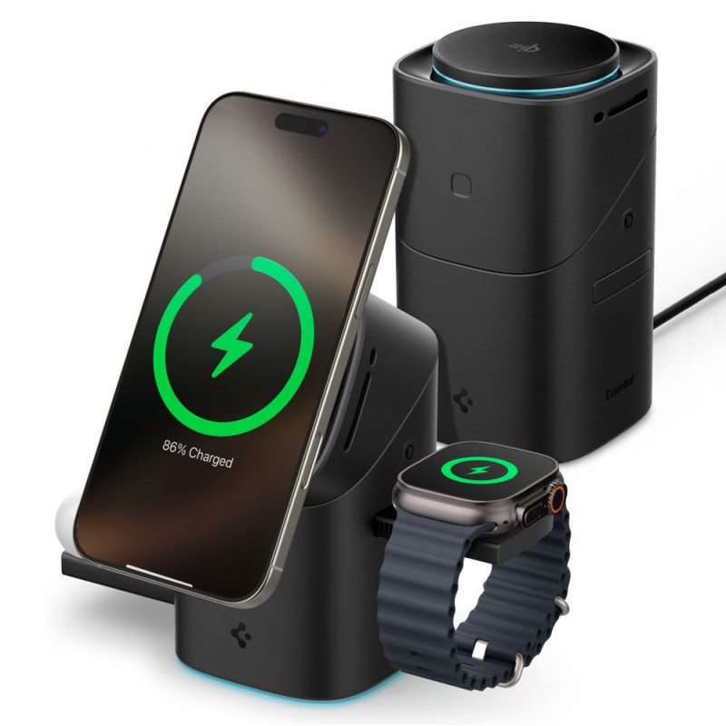 Nabíječka Spigen Essential EF223MS pro 3 zařízení - černá