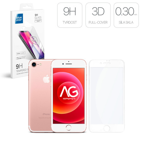 BLUE STAR Ochranné sklo 3D FULL-COVER 0.3mm pro iPhone 6/6S/7/8/SE20/SE22, BÍLÝ rámeček