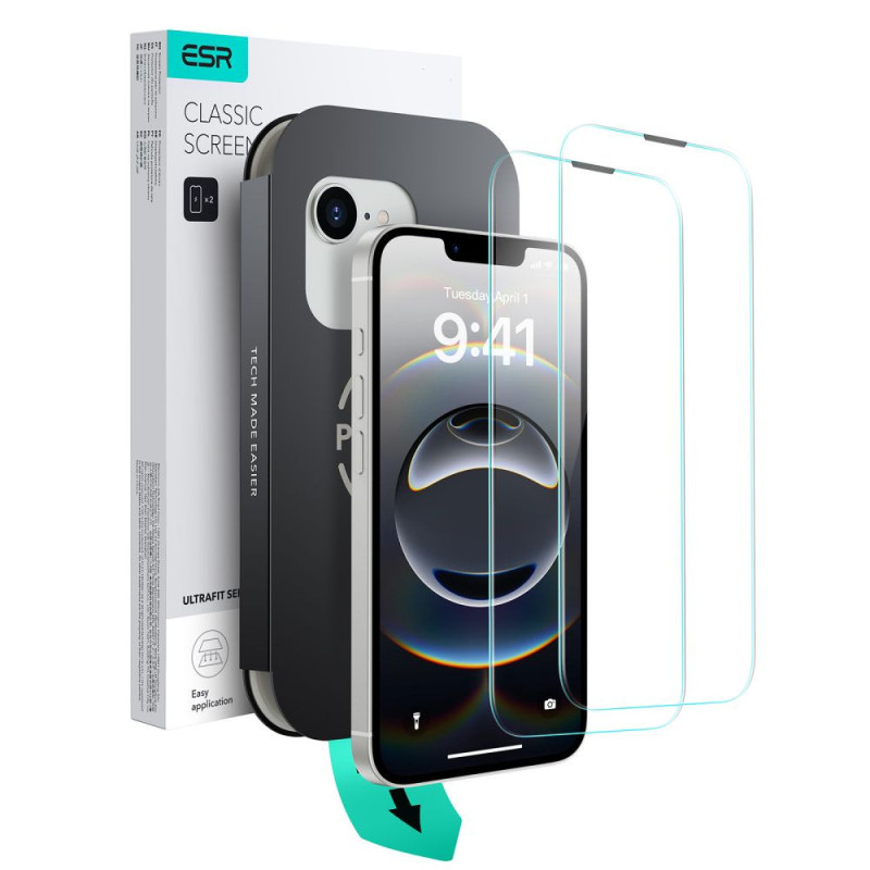Ochranné sklo ESR ULTRAFIT TEMPERED GLASS 2-PACK pro iPhone 13 / 13 Pro / 14 / 16e / 17e - clear