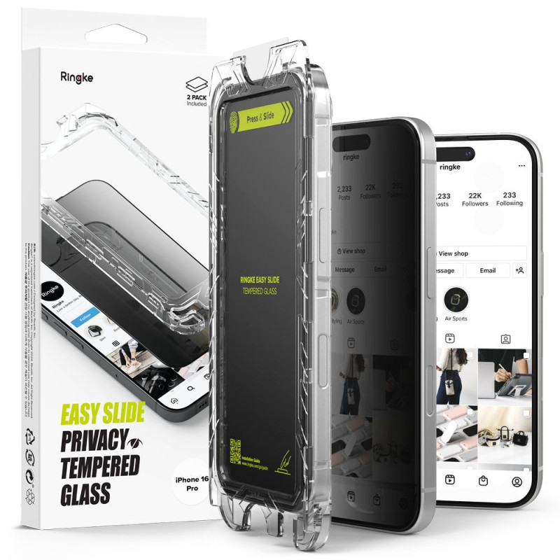 Ochranné sklo Ringke EASY SLIDE pro iPhone 16 PRO - privacy (2-pack)