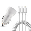 Nabíječka do auta Dudao R7 2x USB 2,4A + kabel 3v1 bílá