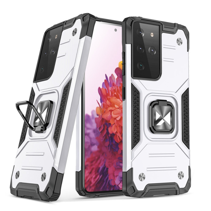 Kryt Wozinsky RING ARMOR pro Galaxy S22 Ultra - stříbrná