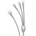 Dudao 3v1 USB kabel 65W (Lightning/microUSB/USB-C) 1,2 m - šedý