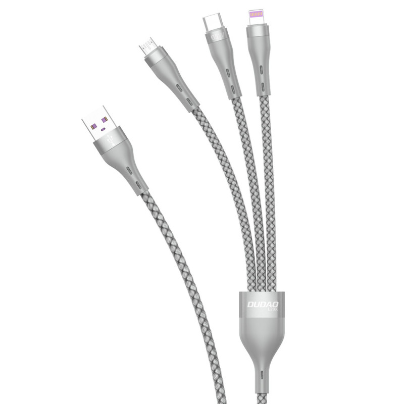 Kabel Dudao 3in1 USB pro nabíjení - šedá