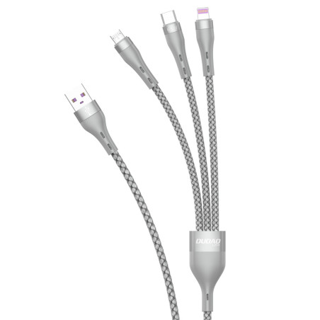 Dudao 3v1 USB kabel 65W (Lightning/microUSB/USB-C) 1,2 m - šedý