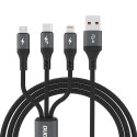 Kabel Dudao L3E 3v1 (MicroUSB/USB-C/Lightning) 60W 1,2m černý