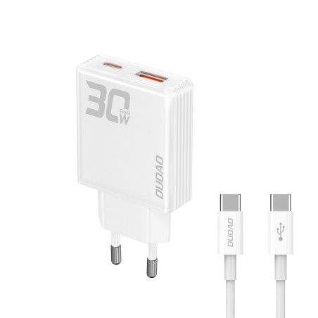 Nabíječka Dudao A30EUT 30W GaN USB-A/USB-C - bílá