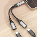 Dudao L13C+ 2v1 USB‑C adaptér pro nabíjení a hudbu – šedá