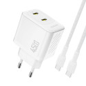 Nabíječka Dudao A28PCEU 45W GaN 2×USB-C - bílá
