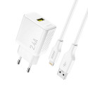 Nabíječka Dudao A23LEU GaN 2,4A USB-A + Lightning - bílá