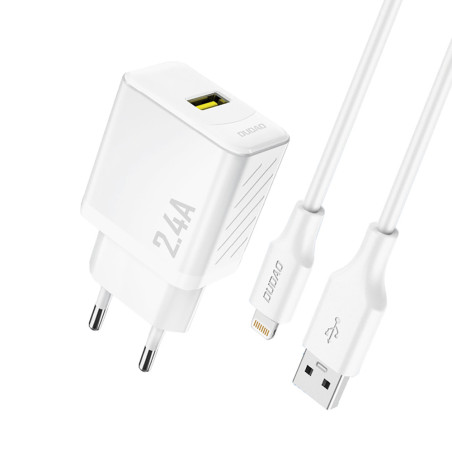 Nabíječka Dudao A23LEU GaN 2,4A USB-A + Lightning - bílá