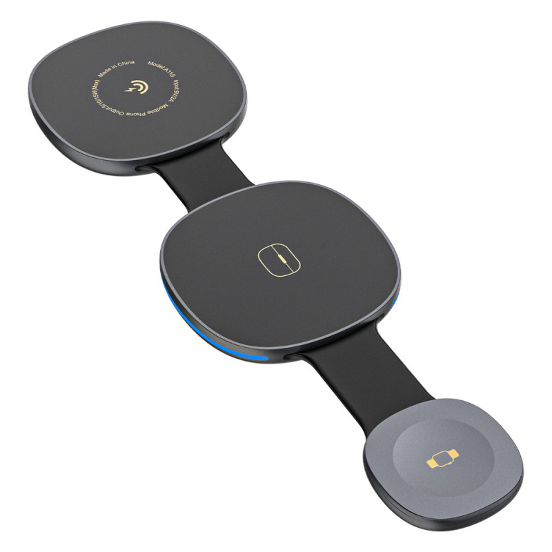 Bezdrátová nabíječka Dudao A11S 3v1 pro telefon, smartwatch a sluchátka - černá