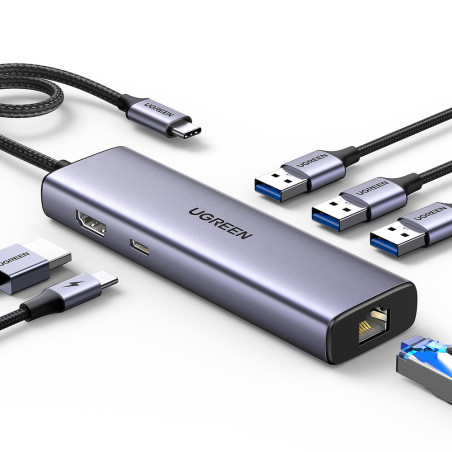 Ugreen CM512 15598 USB-C hub 6v1 šedá