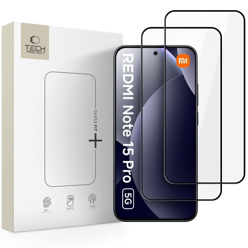 Ochranné sklo Tech-Protect GLASS FIT+ 2-Pack pro Redmi Note 15 Pro 5G - black