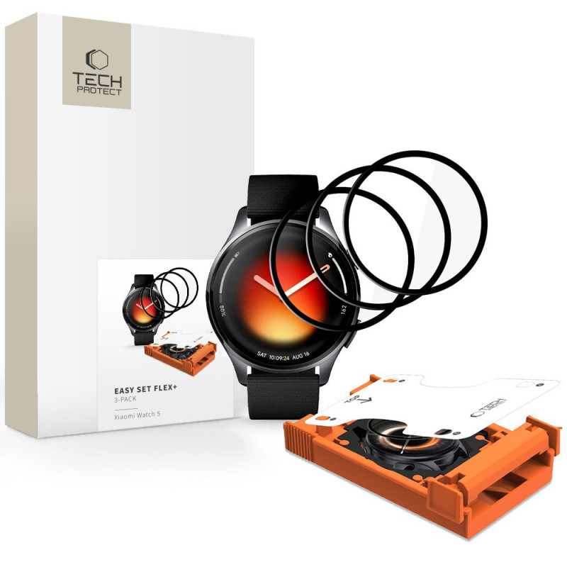 Ochranné sklo Tech-Protect Easy Set Flex+ 3-Pack Hybrid Glass pro Xiaomi Watch 5 - černá