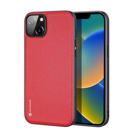 DUX DUCIS Fino Series Odolný kryt s textilními zády pro iPhone 14 Plus, červený