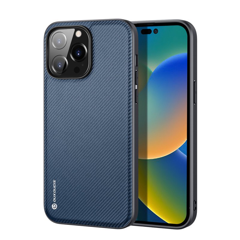 DUX DUCIS Fino Series Odolný kryt s textilními zády pro iPhone 14 Pro, tmavě modrý