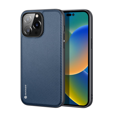 DUX DUCIS Fino Series Odolný kryt s textilními zády pro iPhone 14 Pro, tmavě modrý