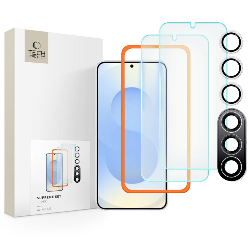 Ochranné sklo Tech-Protect SUPREME SET 3-PACK pro GALAXY S25 - clear
