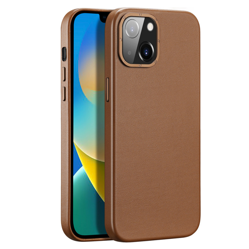 DUX DUCIS Grit Leather Magsafe Kožený kryt pro iPhone 14 Plus, hnědý