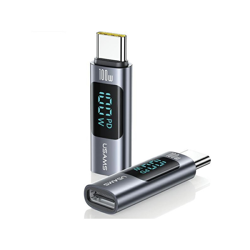 Adaptér USAMS US-SJ682 AU18 USB-C / USB-C s digitálním displejem 100W ocel/aluminium