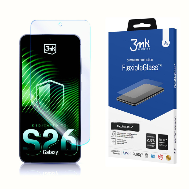 Ochranné sklo 3mk FLEXIBLEGLASS pro Galaxy S26 - transparentní