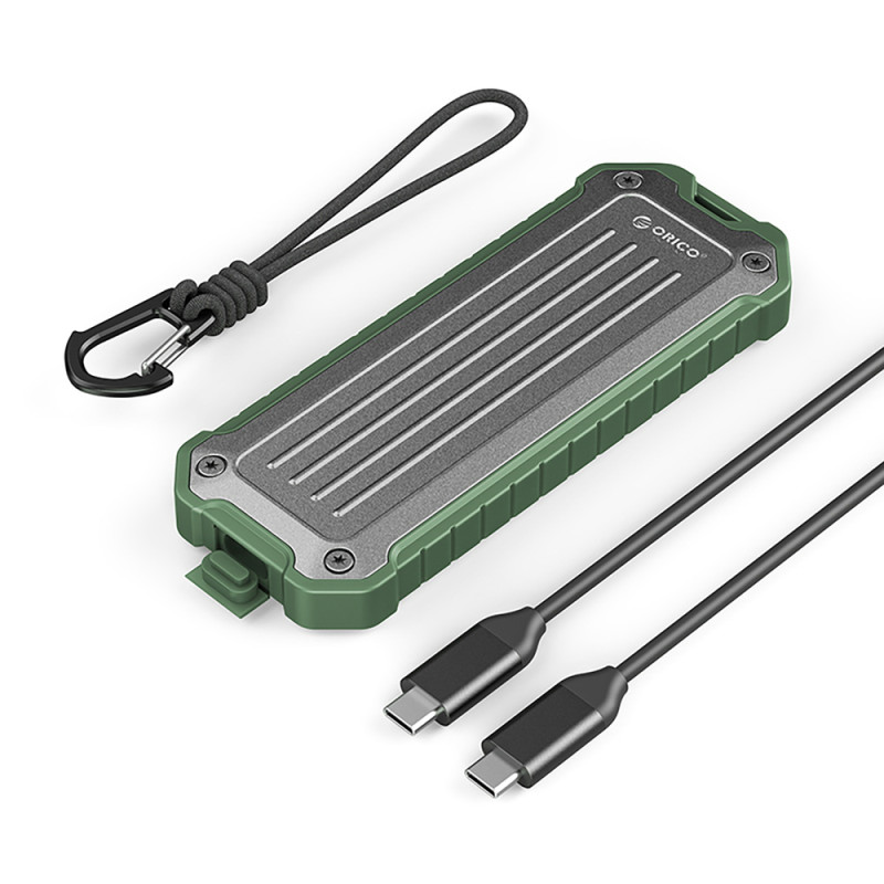 Orico OTPX-G2 zesílený externí box na disk M.2 NVMe/SATA SSD USB-C 3.2 taktický – šedozelený