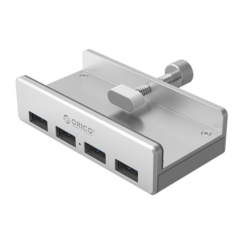Orico MH4PU USB hub s upevněním svorkou ke stolu 4x USB-A 3.0 – stříbrný