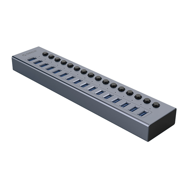 Orico BT2U3-16AB USB hub 16x USB-A 3.0 s vypínači – šedý