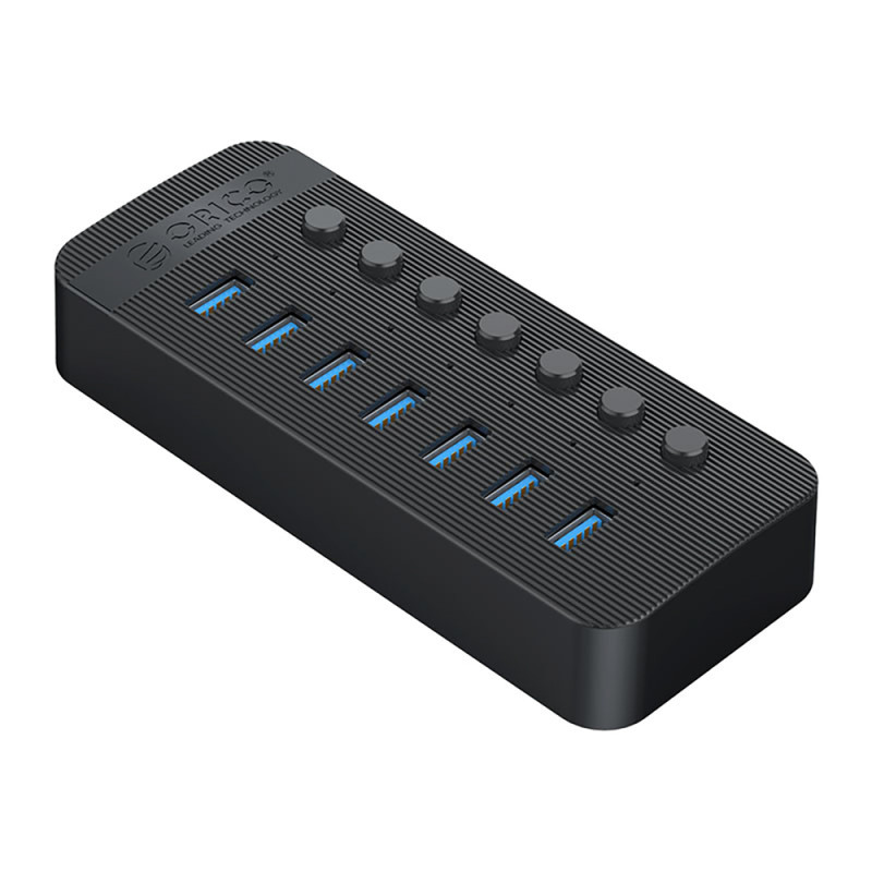 Orico CT2U3-7AB USB hub 7x USB-A 3.0 s vypínači – černý