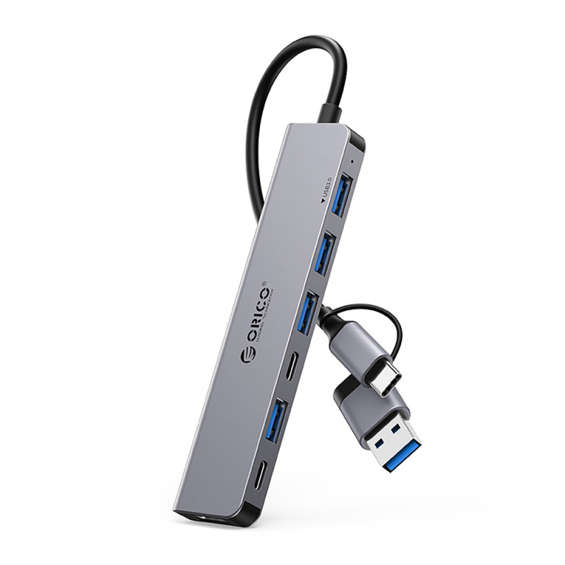 Orico YSA7-U3 USB-A/USB-C rozbočovač 4x USB-A 2.0 + 1x USB-A 3.0 + 2x USB-C 2.0 – šedý