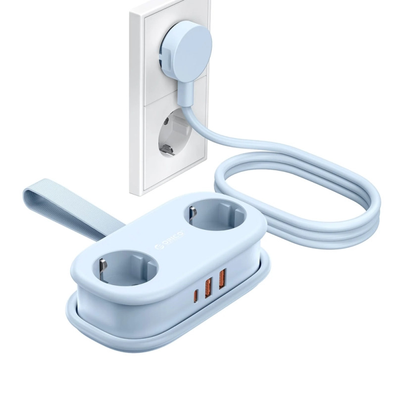 Orico AP3 20W GaN 5v1 prodlužovací zásuvka 2x AC + 2x USB-A + 1x USB-C – modrá