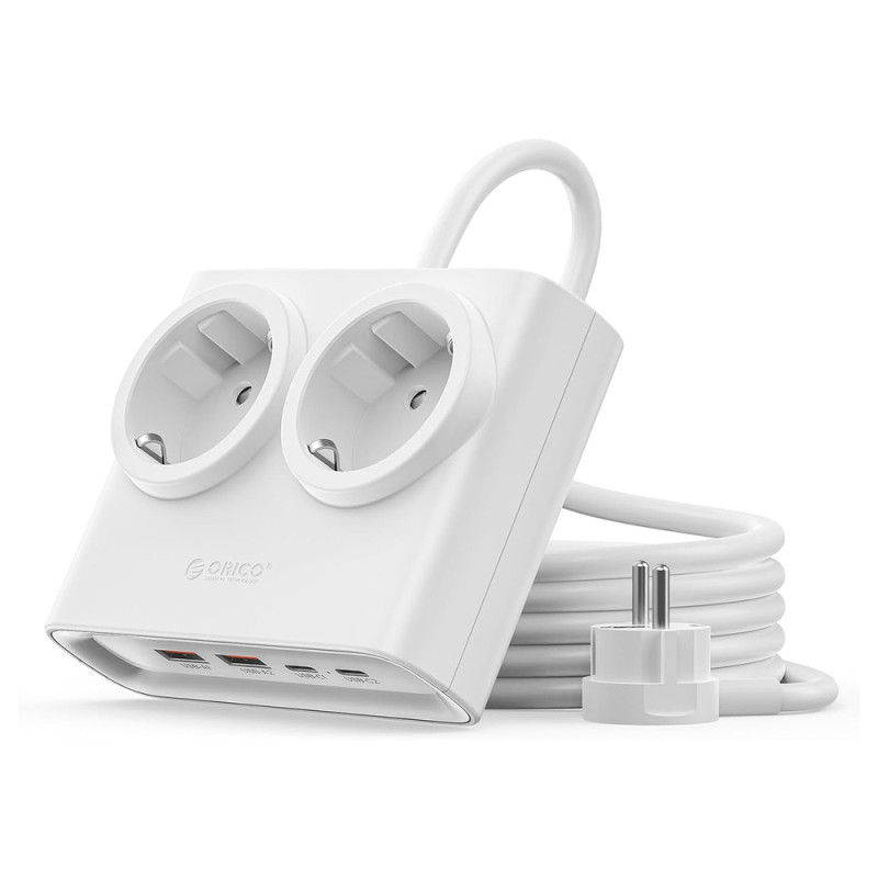 Orico PDC25 25W 6v1 prodlužovací přívod 2x AC + 2x USB-A + 2x USB-C – bílá