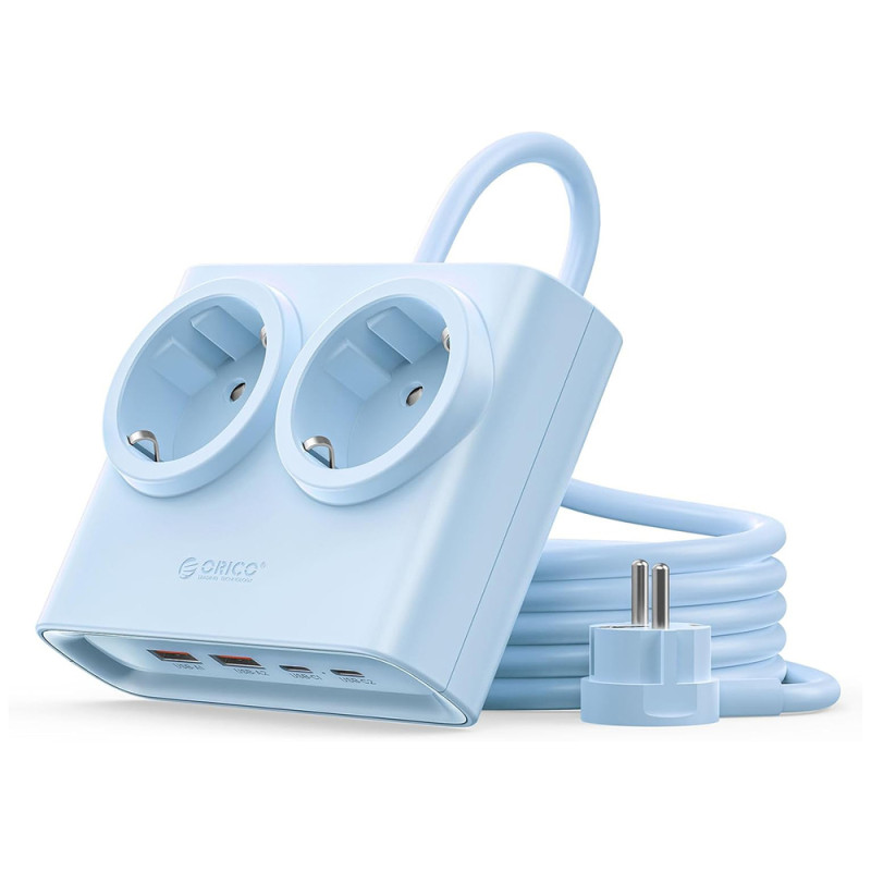 Orico PDC25 25W 6v1 prodlužovací přívod 2x AC + 2x USB-A + 2x USB-C – modrá