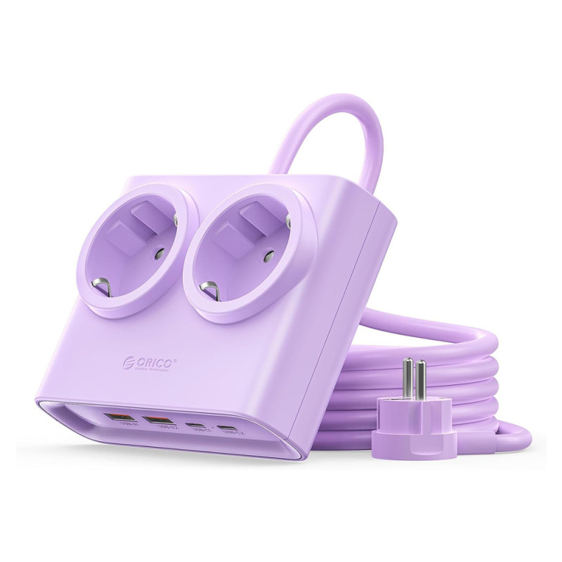 Orico PDC25 25W 6v1 prodlužovací přívod 2x AC + 2x USB-A + 2x USB-C – fialová